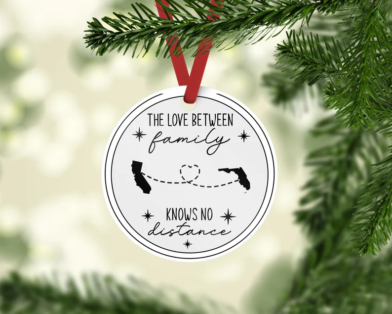 Long distance christmas ornament as a personalized christmas gift