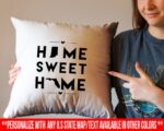 A Realtor Gift for new home owners. This Home Sweet Home Throw Pillow Cover Is Personalizable With Same or any U.S State Map