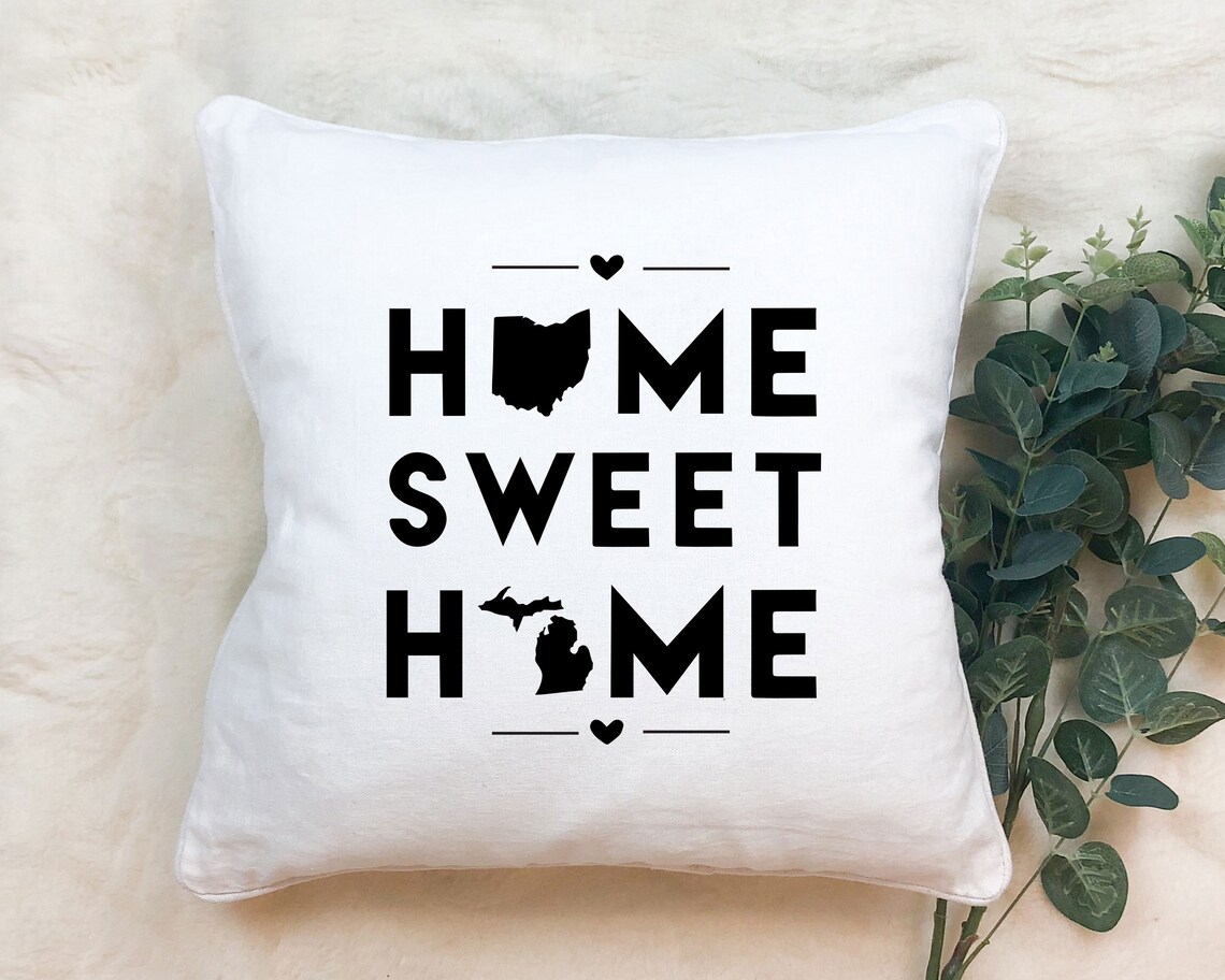 Ohio & Michigan "Home Sweet Home" State Map Throw Pillow Cover - Image 2
