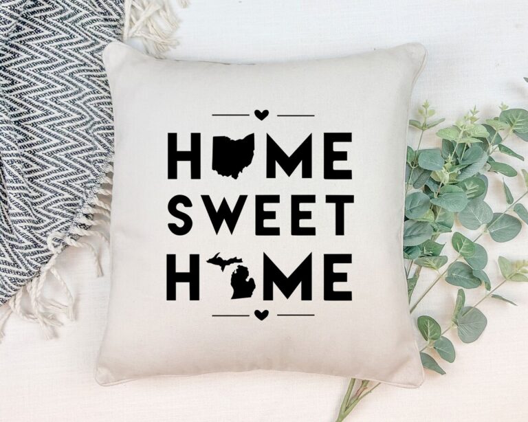 Ohio & Michigan "Home Sweet Home" State Map Throw Pillow Cover