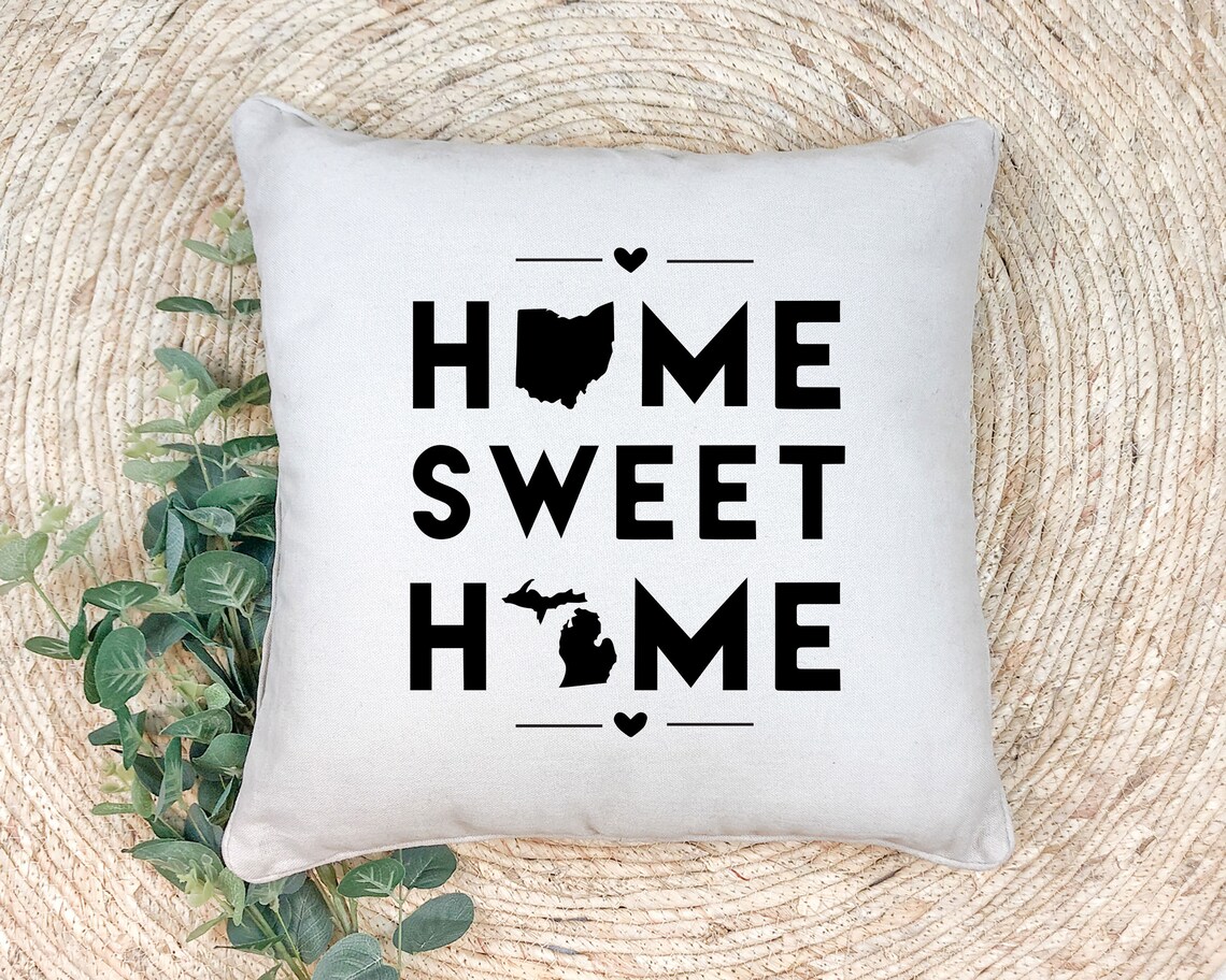 Ohio & Michigan "Home Sweet Home" State Map Throw Pillow Cover - Image 3