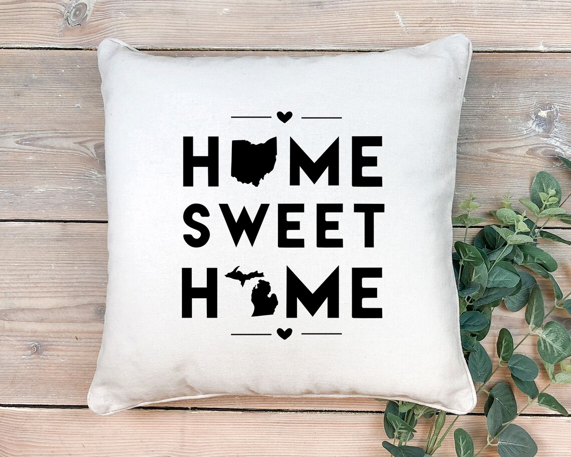 Ohio & Michigan "Home Sweet Home" State Map Throw Pillow Cover - Image 5