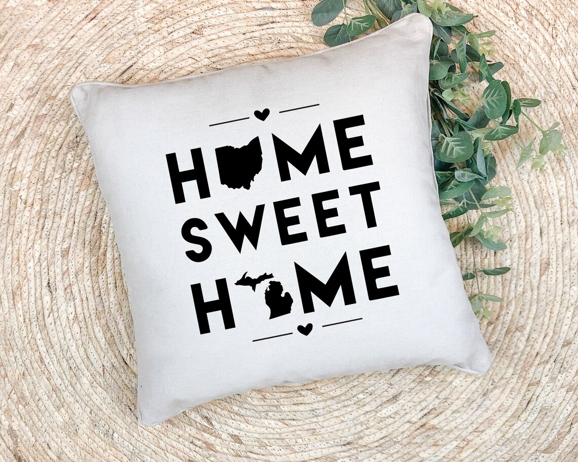 Ohio & Michigan "Home Sweet Home" State Map Throw Pillow Cover - Image 6