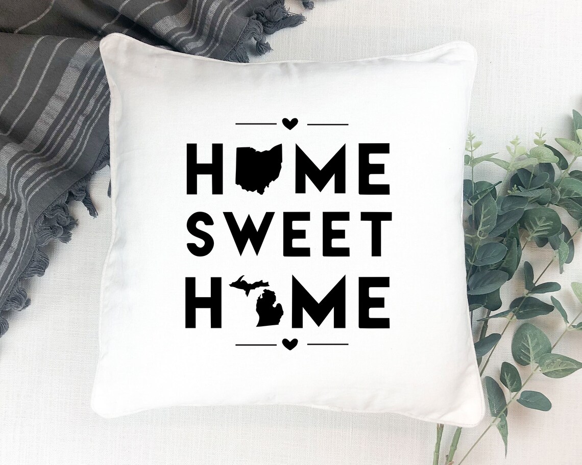 Ohio & Michigan "Home Sweet Home" State Map Throw Pillow Cover - Image 4
