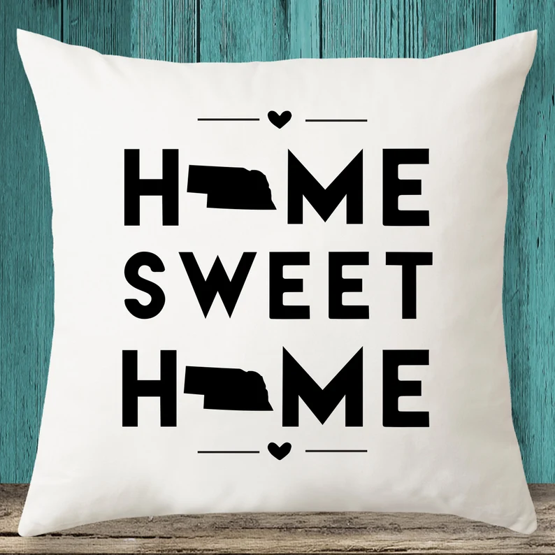 Nebraska "Home Sweet Home" State Map Throw Pillow Cover