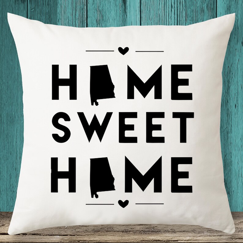 Alabama "Home Sweet Home" State Map Throw Pillow Cover