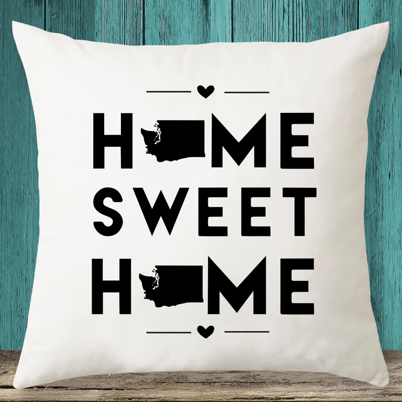 Washington "Home Sweet Home" State Map Throw Pillow Cover