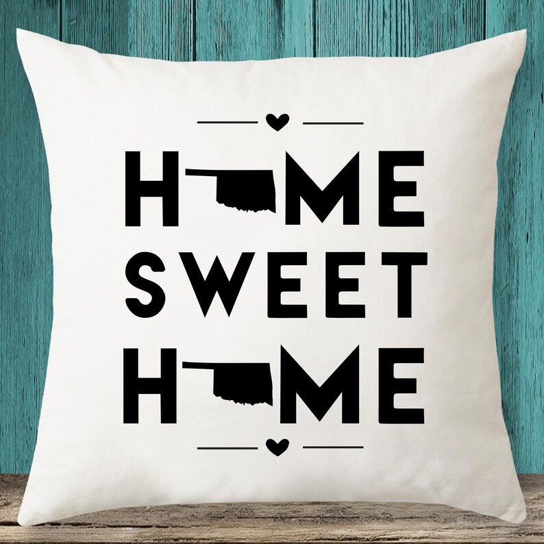 Oklahoma "Home Sweet Home" State Map Throw Pillow Cover