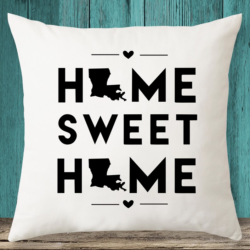 Louisiana "Home Sweet Home" State Map Throw Pillow Cover