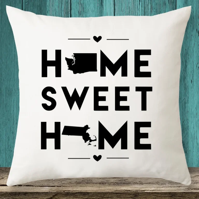 Washington & Massachusetts "Home Sweet Home" State Map Throw Pillow Cover