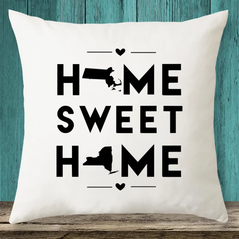 Massachusetts & New York "Home Sweet Home" State Map Throw Pillow Cover