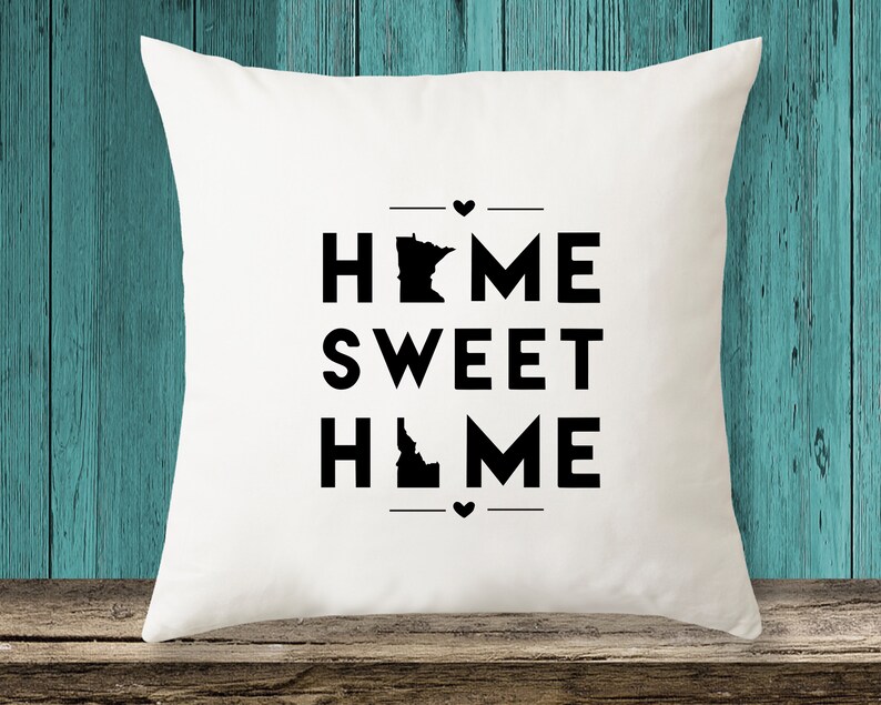 Minnesota & Idaho "Home Sweet Home" State Map Throw Pillow Cover
