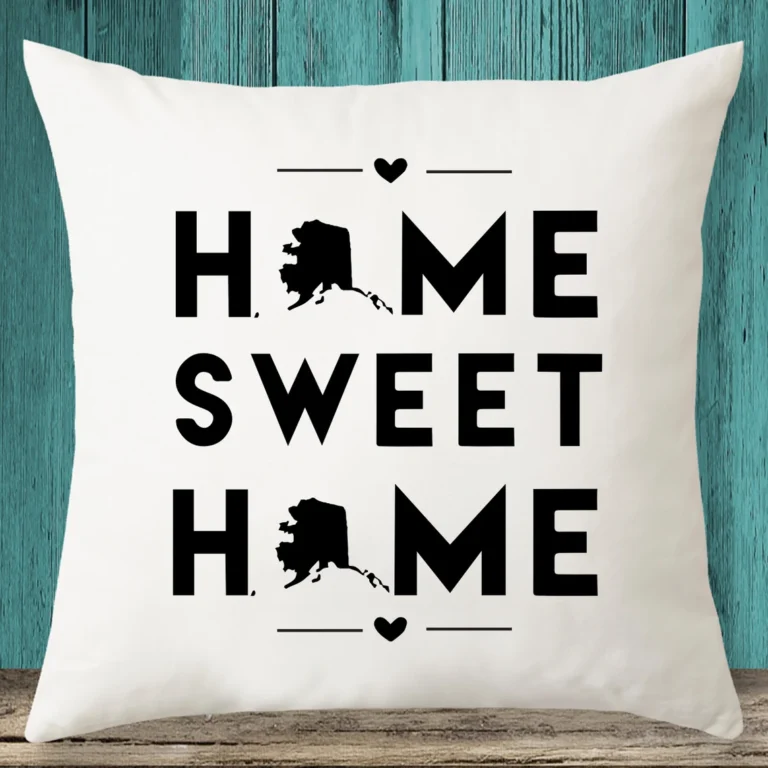 Alaska "Home Sweet Home" State Map Throw Pillow Cover