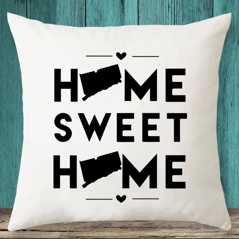 Connecticut "Home Sweet Home" State Map Throw Pillow Cover