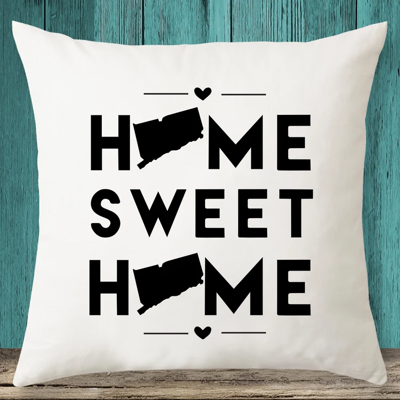 Connecticut "Home Sweet Home" State Map Throw Pillow Cover